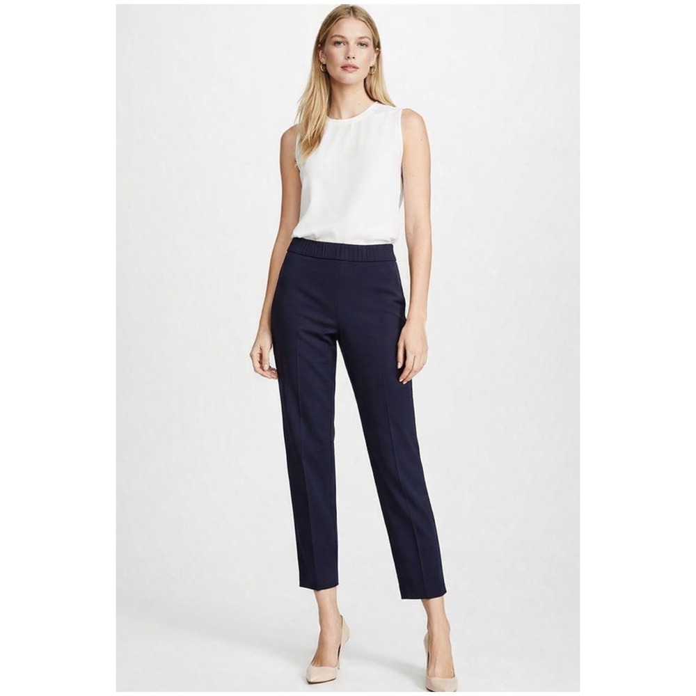 Theory Ankle Pants Womens Navy Blue Size 8 Slim Fit Side Zip Stretch Cropped EUC